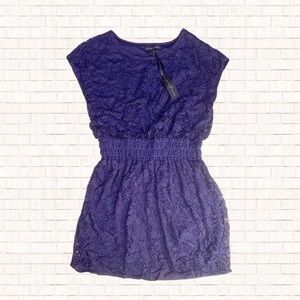 Lace mini dress • fifth & park navy blue cap sleeve smocked waist Jrs XL NWT OBO